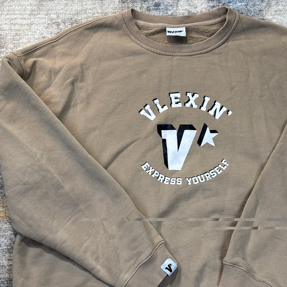 Vlexen Mens Sweatshirt XL‎ Tan Pullover Crewneck Fleece Streetwear